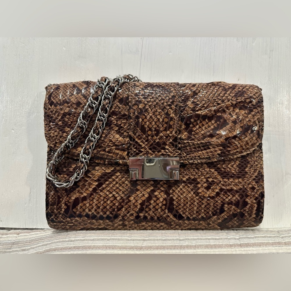 Jessica McClintock Faux Snakeskin Evening Clutch Shoulder Bag Chain Strap - Picture 1 of 10